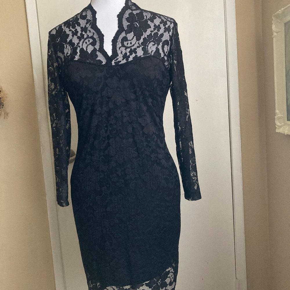 ASOS PETITE- BLACK LACE DRESS-SIZE 10